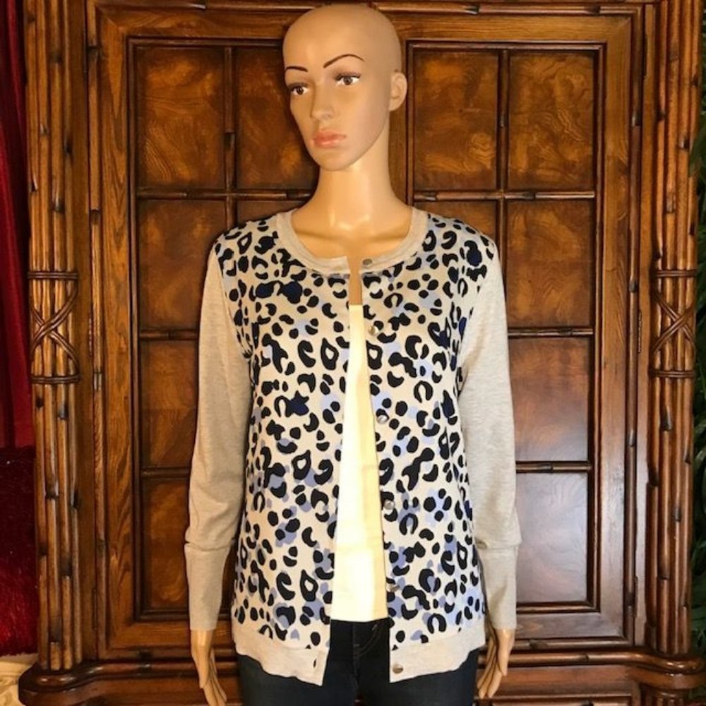 Chico's Azure Animal Mixed Media Cardigan